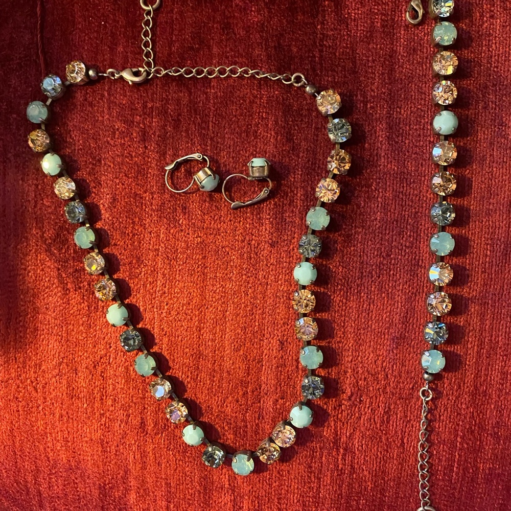 Faux gemstone necklace, bracelet and earrings